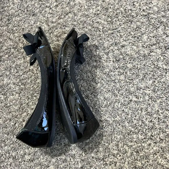 Kate Spade New York Black Peep Toe Ballet Flats Shoes Size 8.5 Patent Leather