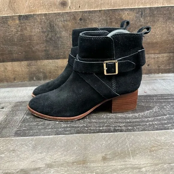 Kate Spade NY Women’s Size 6 Polly Cow Suede Strap Bootie Black Ankle Boots