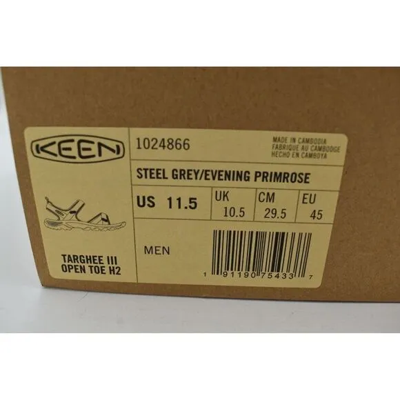 Keen Mens Size 11.5 Targhee III Open Toe H2 Steel Grey Sandals Shoes