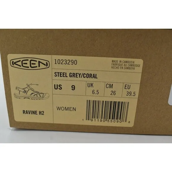 Keen Womens Size 9 Ravine H2 Steel Grey Coral Sport Sandals Shoes
