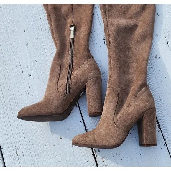 Kenneth Cole Women Tan Block Justin Suede Over The Knee Boots Sz US 5.5 Eu 35.5