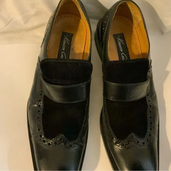 Kenneth Cole Size 9 M Black  Leather Slip On Wingtip Loafer Dress Mens Shoes