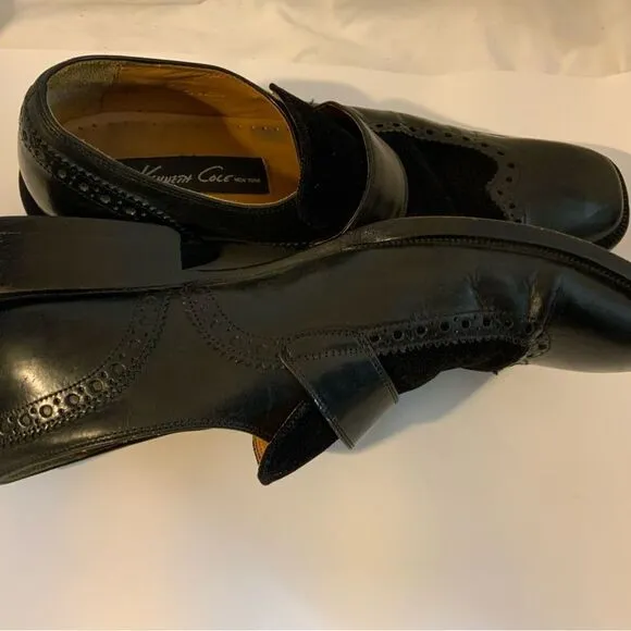 Kenneth Cole Size 9 M Black  Leather Slip On Wingtip Loafer Dress Mens Shoes