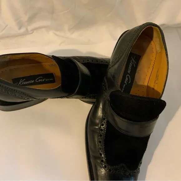 Kenneth Cole Size 9 M Black  Leather Slip On Wingtip Loafer Dress Mens Shoes