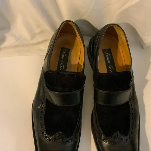 Kenneth Cole Size 9 M Black  Leather Slip On Wingtip Loafer Dress Mens Shoes