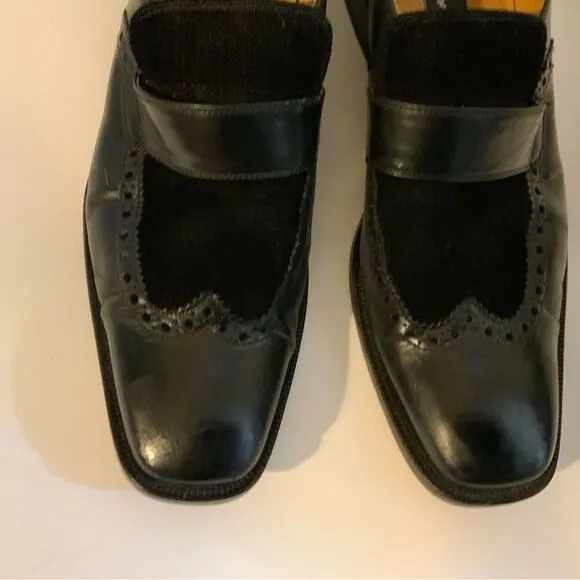 Kenneth Cole Size 9 M Black  Leather Slip On Wingtip Loafer Dress Mens Shoes