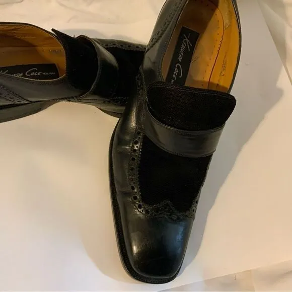 Kenneth Cole Size 9 M Black  Leather Slip On Wingtip Loafer Dress Mens Shoes