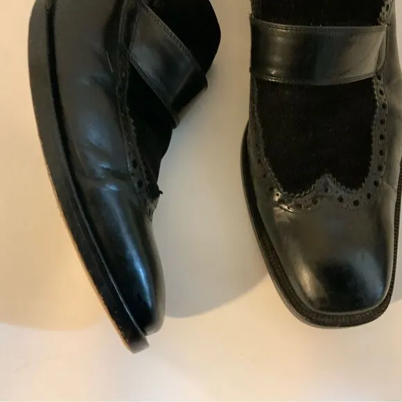 Kenneth Cole Size 9 M Black  Leather Slip On Wingtip Loafer Dress Mens Shoes