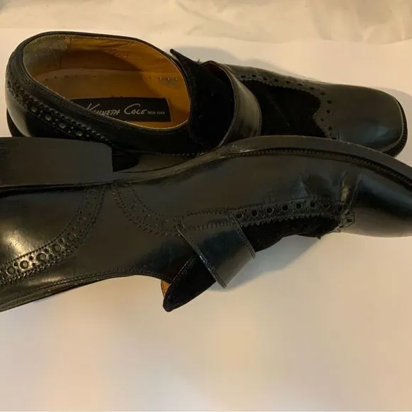 Kenneth Cole Size 9 M Black  Leather Slip On Wingtip Loafer Dress Mens Shoes