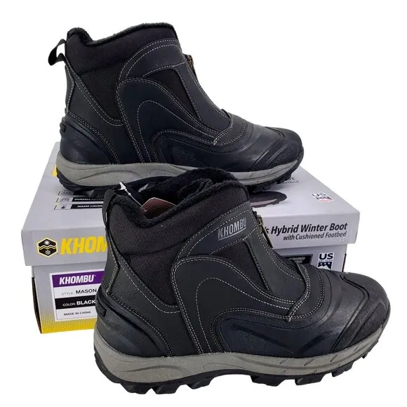 KHOMBU Boots Men's 12 Mason Outdoor Waterproof Rugged Slip-on Zipper Front Shoes