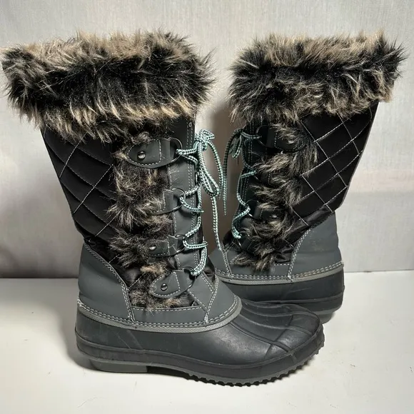 KHOMBU Thermolite Winter Snow Boots Faux Fur Black Size 9M