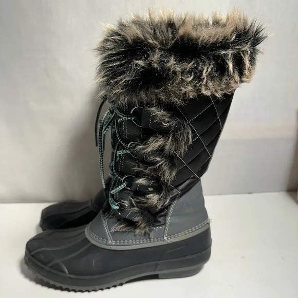 KHOMBU Thermolite Winter Snow Boots Faux Fur Black Size 9M