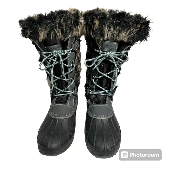 KHOMBU Thermolite Winter Snow Boots Faux Fur Black Size 9M