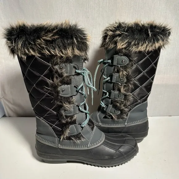KHOMBU Thermolite Winter Snow Boots Faux Fur Black Size 9M