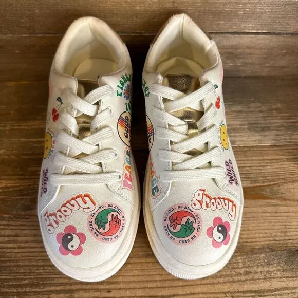 Kids Steve Madden Be Happy Multicolor Graphic Design Sneakers Shoes Size 2‎ Y