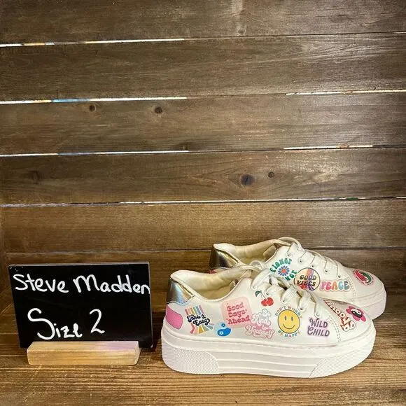 Kids Steve Madden Be Happy Multicolor Graphic Design Sneakers Shoes Size 2‎ Y