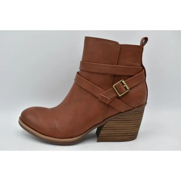 Korks by Kork Ease Womens Size 8 Heidi Block Heel Tan PU Zip Booties Boots