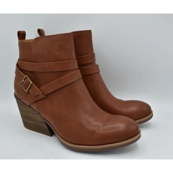 Korks by Kork Ease Womens Size 8 Heidi Block Heel Tan PU Zip Booties Boots