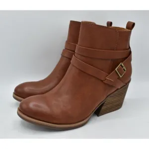 Korks by Kork Ease Womens Size 8 Heidi Block Heel Tan PU Zip Booties Boots