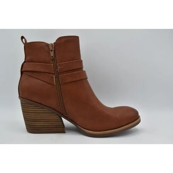 Korks by Kork Ease Womens Size 8 Heidi Block Heel Tan PU Zip Booties Boots
