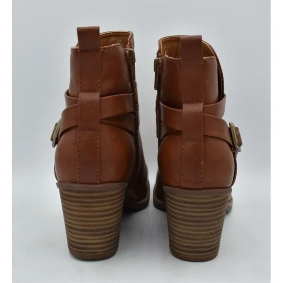 Korks by Kork Ease Womens Size 8 Heidi Block Heel Tan PU Zip Booties Boots
