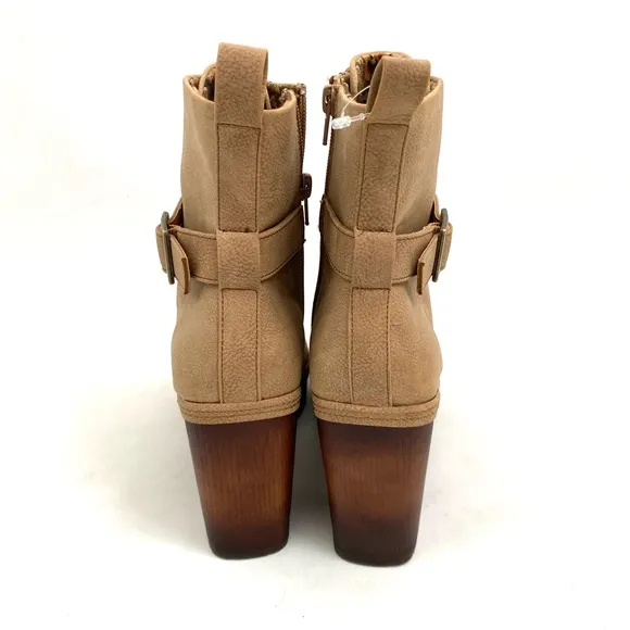 Korks Combat Boots Chunky Heel 7.5 M Zip Up Lace Ankle Boots Women’s Tan Booties