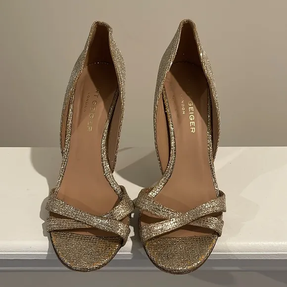 Kurt Geiger Beverly Gold Open Toe Stilettos