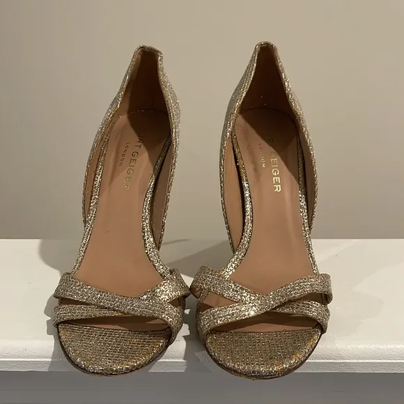 Kurt Geiger Beverly Gold Open Toe Stilettos