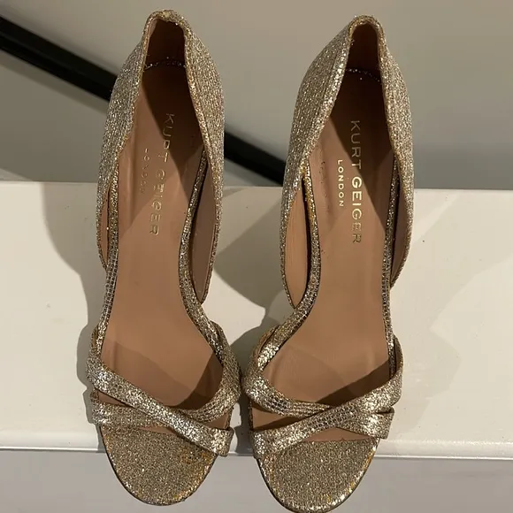 Kurt Geiger Beverly Gold Open Toe Stilettos