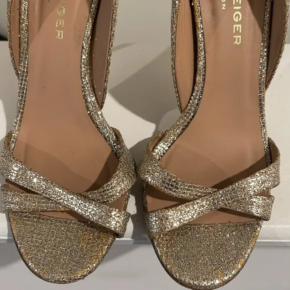 Kurt Geiger Beverly Gold Open Toe Stilettos