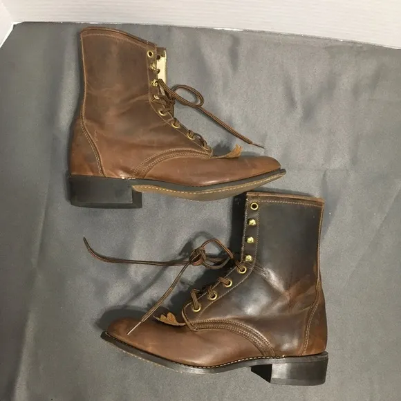 Laredo Kiltie Roper Lace Up Brown Marbled Work Boots “Worn In” Made in the USA