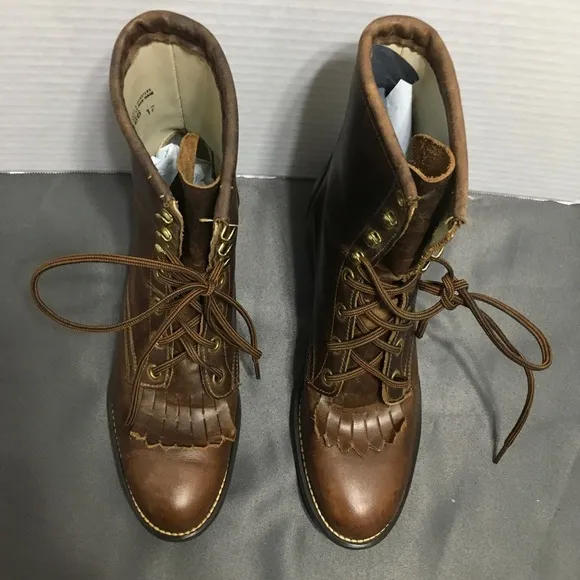 Laredo Kiltie Roper Lace Up Brown Marbled Work Boots “Worn In” Made in the USA
