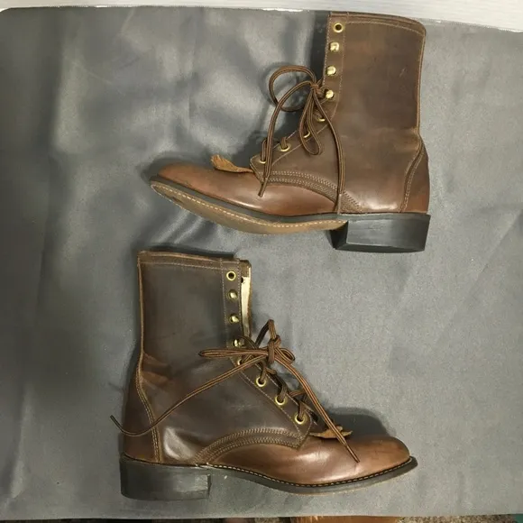 Laredo Kiltie Roper Lace Up Brown Marbled Work Boots “Worn In” Made in the USA