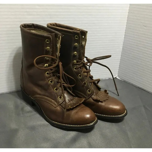 Laredo Kiltie Roper Lace Up Brown Marbled Work Boots “Worn In” Made in the USA