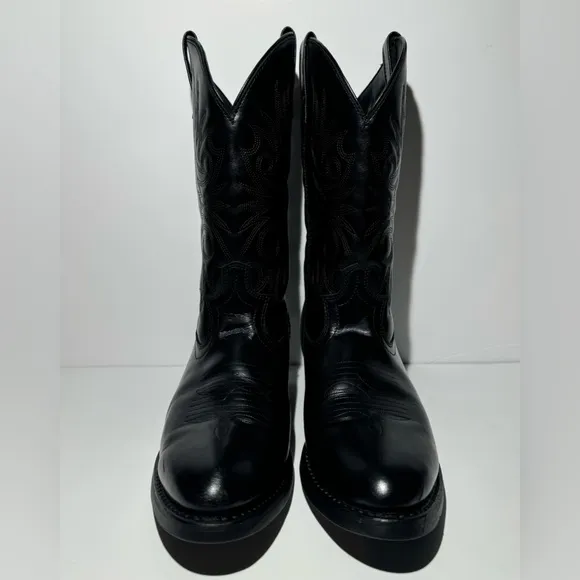 Laredo Paris Cowboy Western Boots Black Leather Cowhide Men's Size 10D #4240