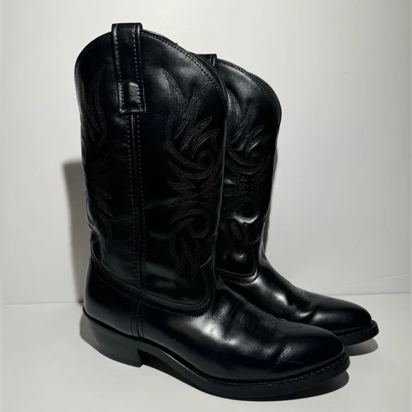 Laredo Paris Cowboy Western Boots Black Leather Cowhide Men's Size 10D #4240