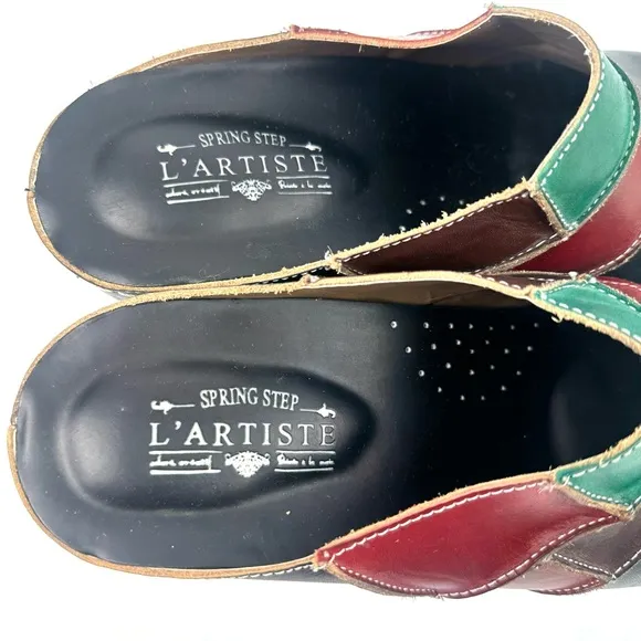 L'artiste Spring Step Ridgeview Shoes 41 Leather Colorful Slip On Mules NEW