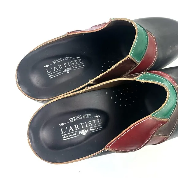 L'artiste Spring Step Ridgeview Shoes 41 Leather Colorful Slip On Mules NEW