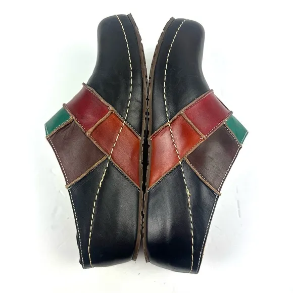 L'artiste Spring Step Ridgeview Shoes 41 Leather Colorful Slip On Mules NEW