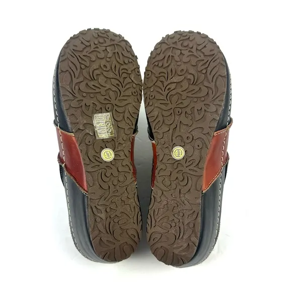 L'artiste Spring Step Ridgeview Shoes 41 Leather Colorful Slip On Mules NEW