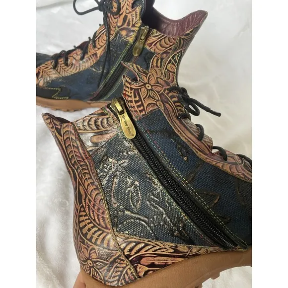 L'Artiste Spring Step Women 10/41 Ileana Leather Boots Zip Maximalist Artsy Fun