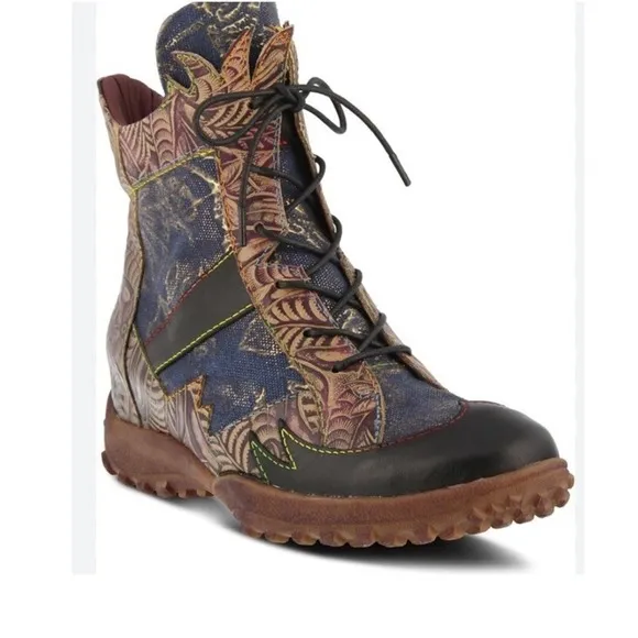 L'Artiste Spring Step Women 10/41 Ileana Leather Boots Zip Maximalist Artsy Fun