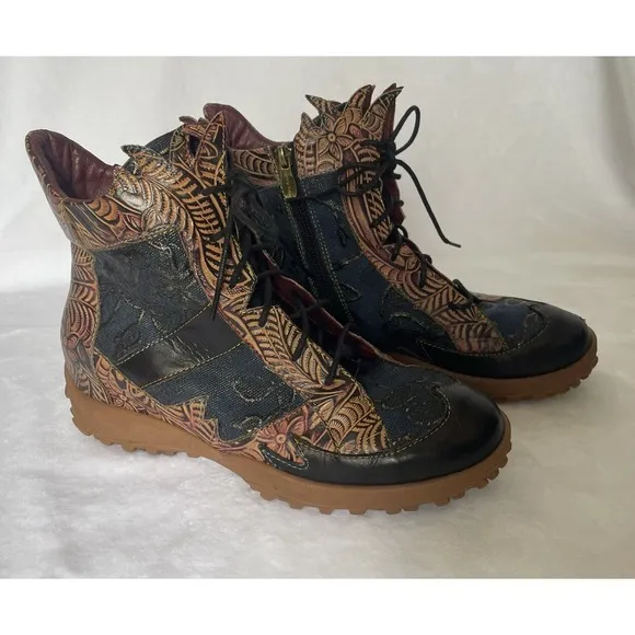 L'Artiste Spring Step Women 10/41 Ileana Leather Boots Zip Maximalist Artsy Fun