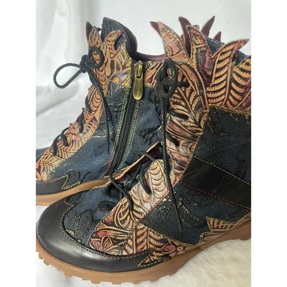 L'Artiste Spring Step Women 10/41 Ileana Leather Boots Zip Maximalist Artsy Fun