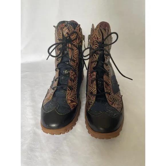 L'Artiste Spring Step Women 10/41 Ileana Leather Boots Zip Maximalist Artsy Fun