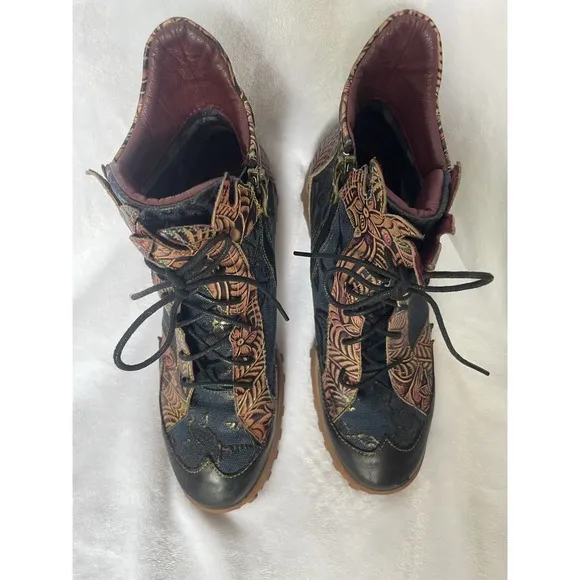 L'Artiste Spring Step Women 10/41 Ileana Leather Boots Zip Maximalist Artsy Fun