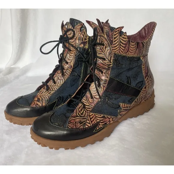 L'Artiste Spring Step Women 10/41 Ileana Leather Boots Zip Maximalist Artsy Fun