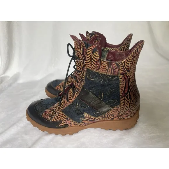 L'Artiste Spring Step Women 10/41 Ileana Leather Boots Zip Maximalist Artsy Fun