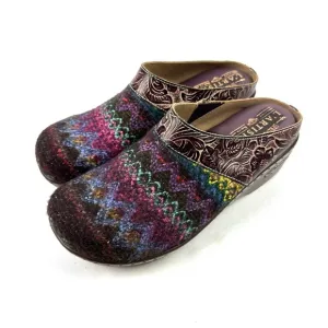 L'artiste Spring Step Zigino Shoes 38 Wool Leather Colorful Slip On Mules Womens