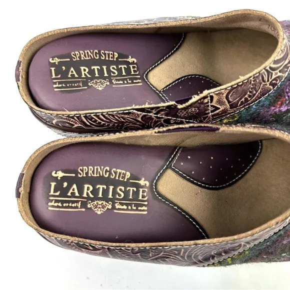 L'artiste Spring Step Zigino Shoes 38 Wool Leather Colorful Slip On Mules Womens
